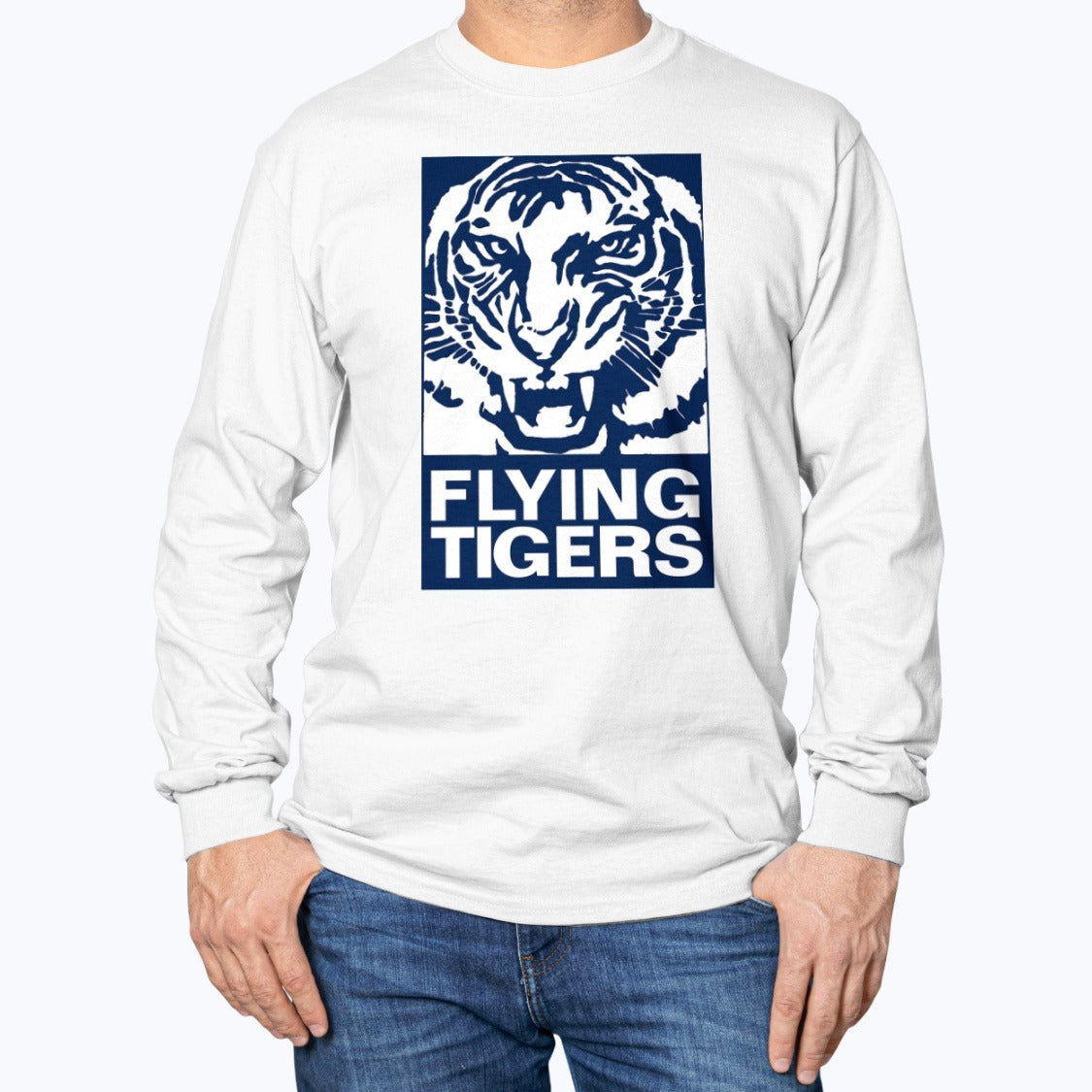 Flying Tigers Unisex Long Sleeve T-Shirt - White - Model