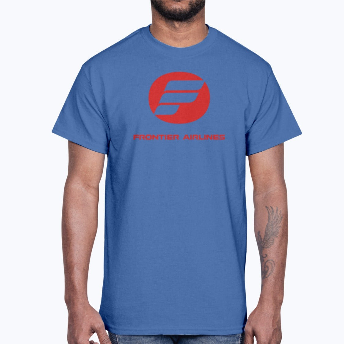 Frontier Airlines (1950–1986) Unisex T-Shirt - Royal Blue - Model