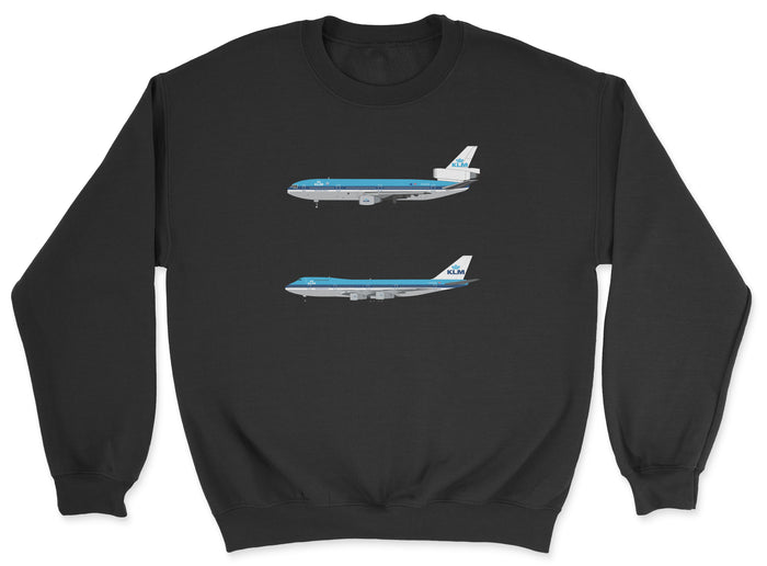 KLM DC-10, B747-200 Unisex Sweatshirt - Black
