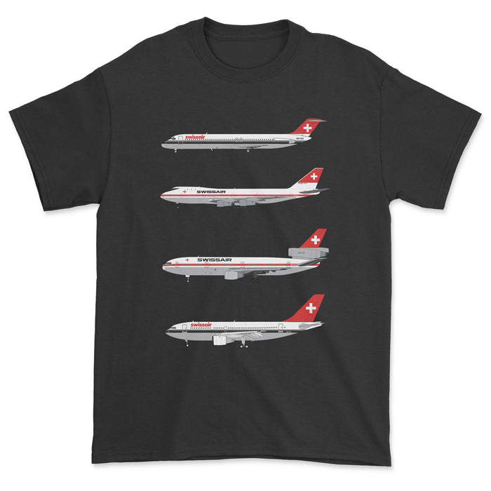 Swissair DC-9, B747, DC-10, A310 Unisex T-Shirt - Black