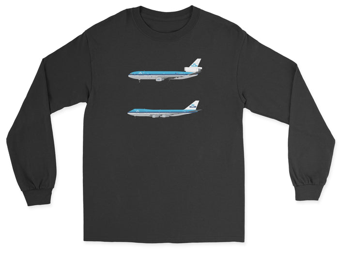 KLM DC-10, B747-200 Unisex Long Sleeve T-Shirt - Black