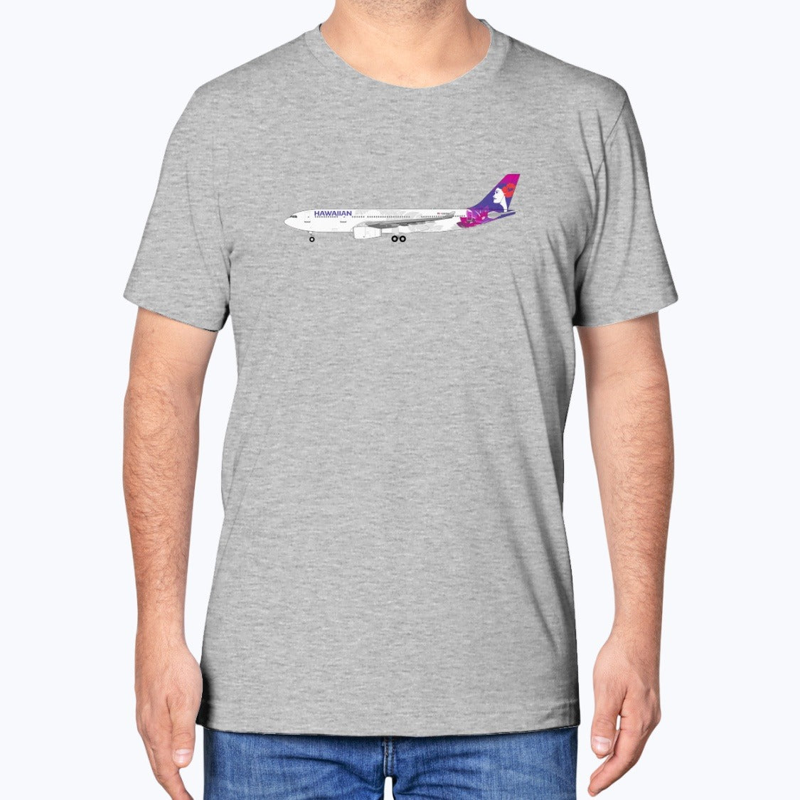 Hawaiian Airlines Airbus A330-200 Unisex T-Shirt - Athletic Heather - Model