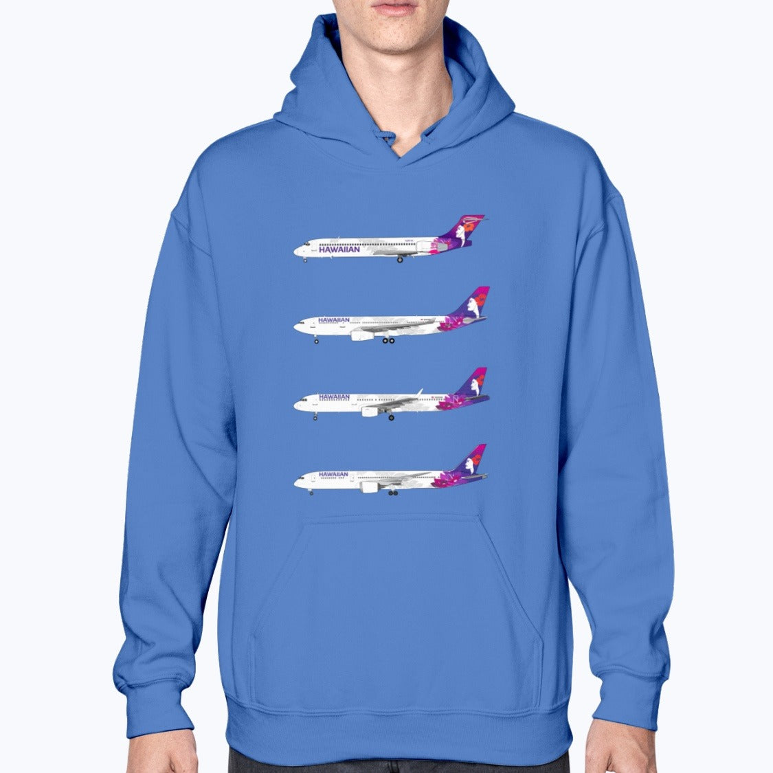 Hawaiian Airlines B717, A330-200, A321, B787-9 Unisex Hoodie - Royal Blue - Model