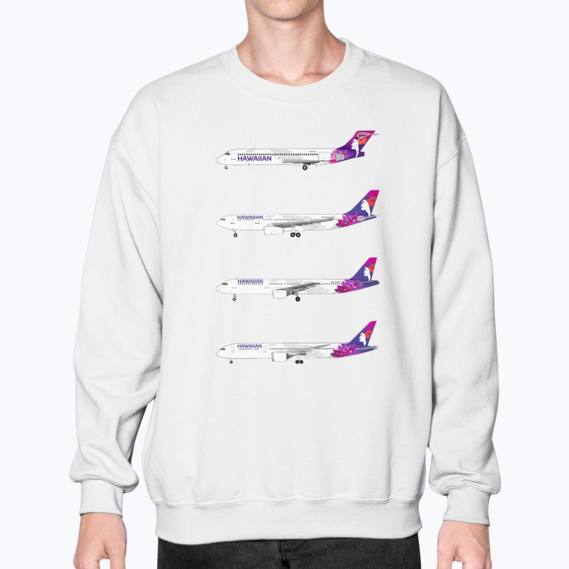 Hawaiian Airlines B717, A330-200, A321, B787-9 Unisex Sweatshirt - White - Model