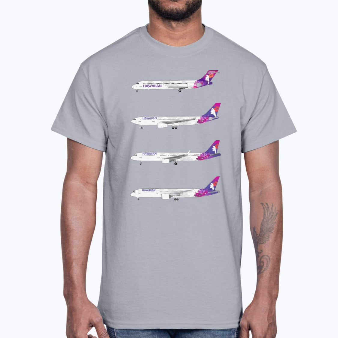 Hawaiian Airlines B717, A330-200, A321, B787-9 Unisex T-Shirt - Sport Grey - Model