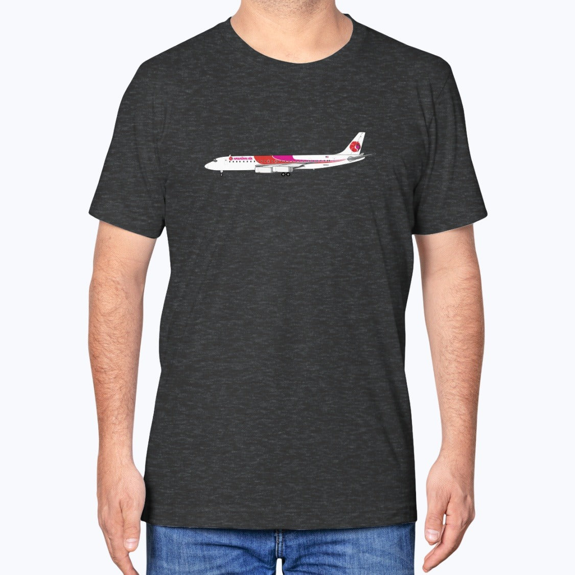 Hawaiian Airlines DC-8-62 Unisex T-Shirt - Dark Grey Heather - Model
