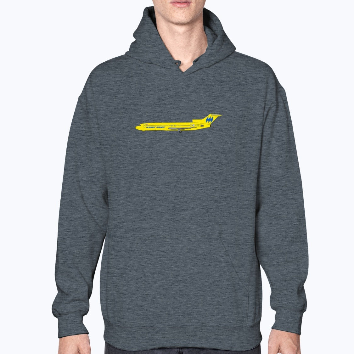 Hughes Airwest B727 Unisex Hoodie - Dark Heather - Model