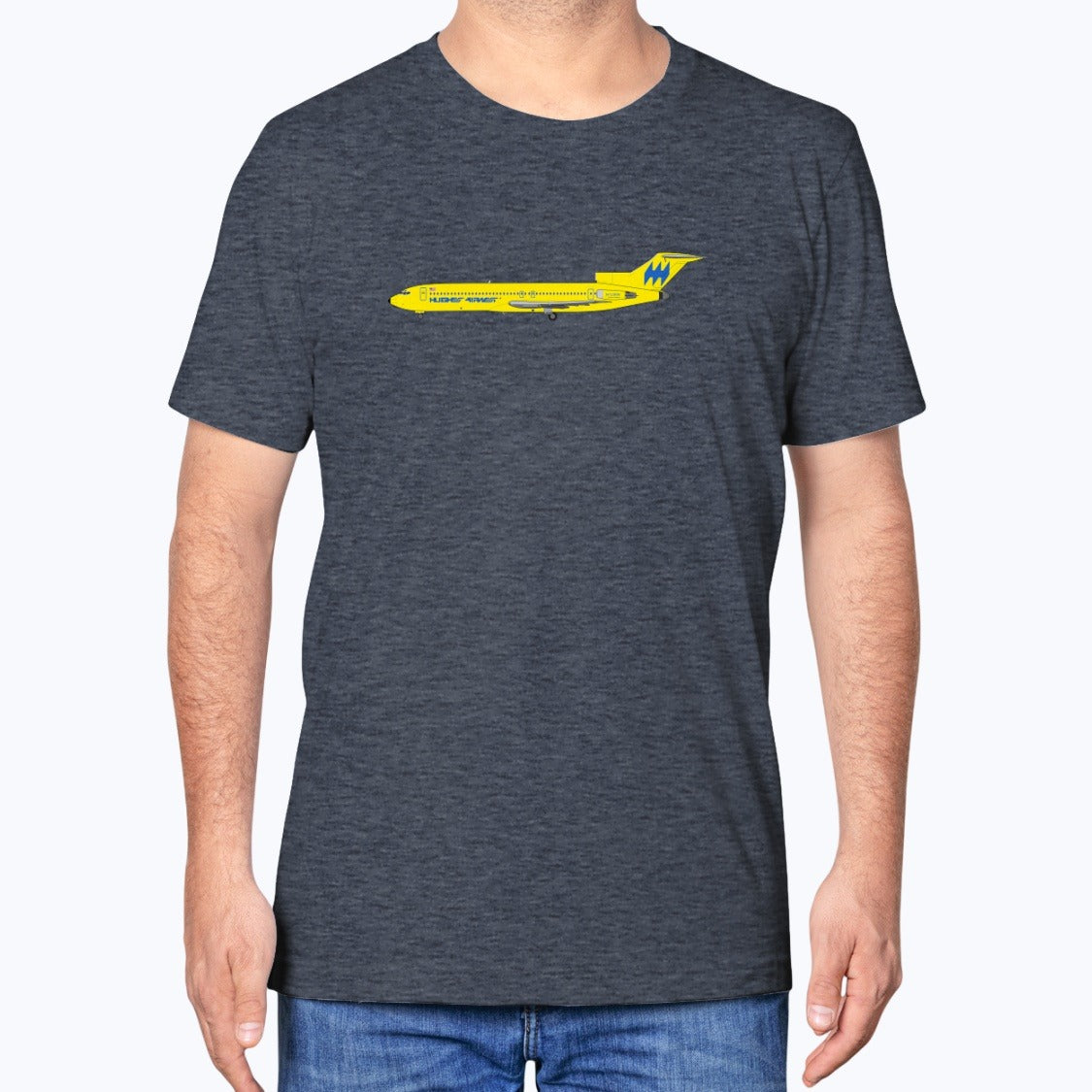Hughes Airwest B727 Unisex T-Shirt - Heather Navy - Model