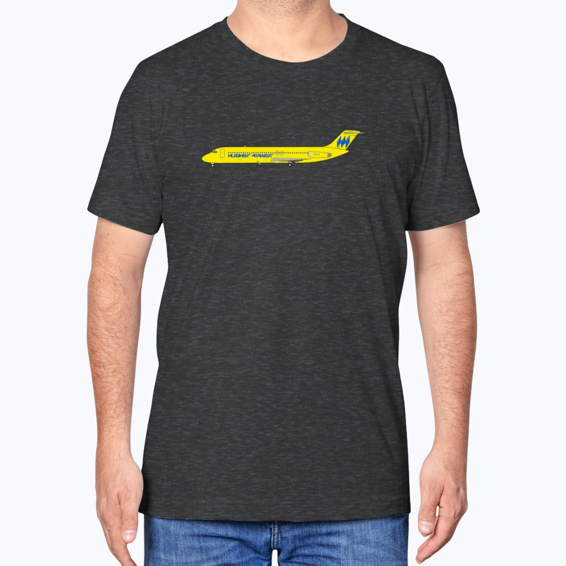 Hughes Airwest DC-9-31 Unisex T-Shirt - Dark Grey Heather - Model