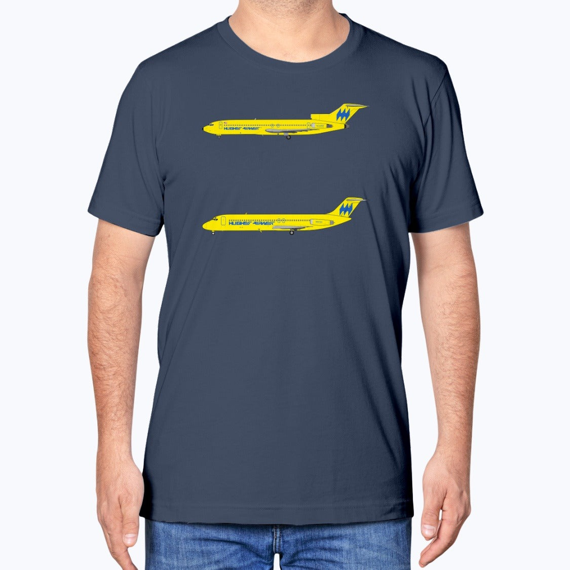 Hughes Airwest DC-9, B727 Unisex T-Shirt - Navy - Model