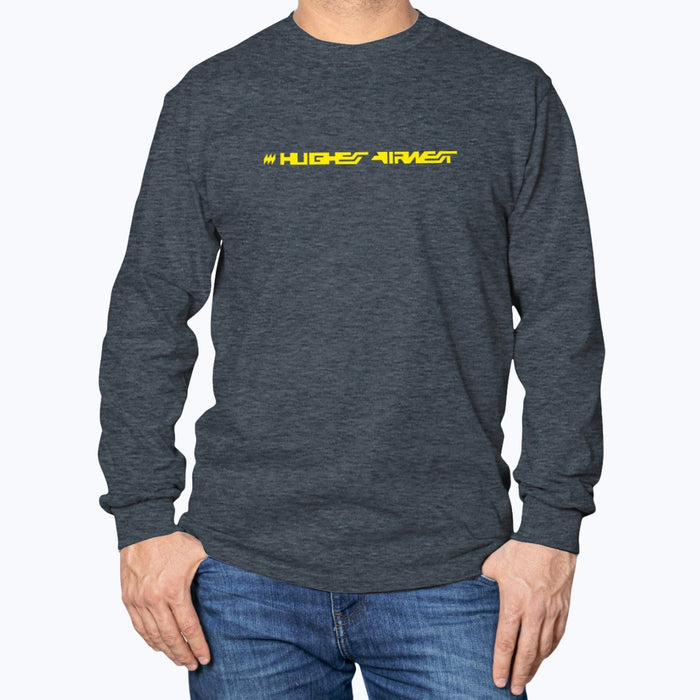 Hughes Airwest Unisex Long Sleeve T-Shirt - Dark Heather - Model