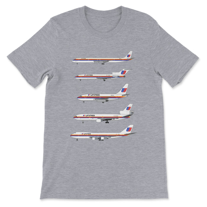 United Airlines DC-8, B727, B737, DC-10, B747 Unisex T-Shirt - Athletic Heather