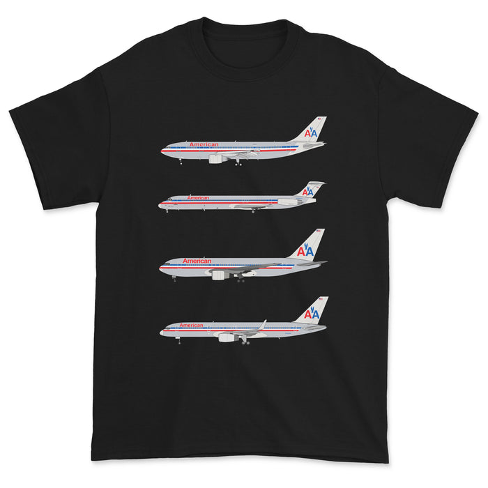 American Airlines A300, MD-80, B767, B757 Unisex T-Shirt - Black