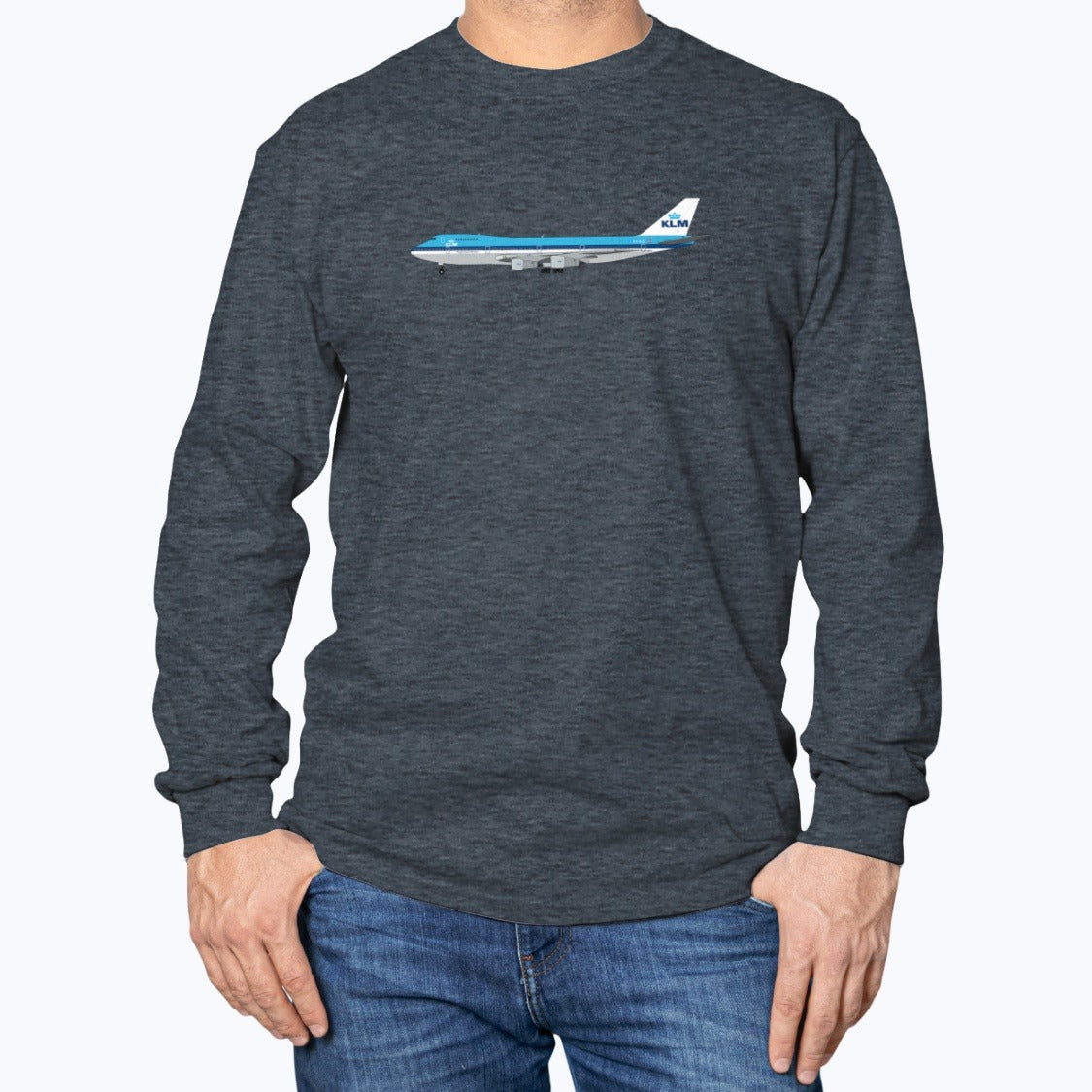 KLM B747-200 Unisex Long Sleeve T-Shirt - Dark Heather - Model