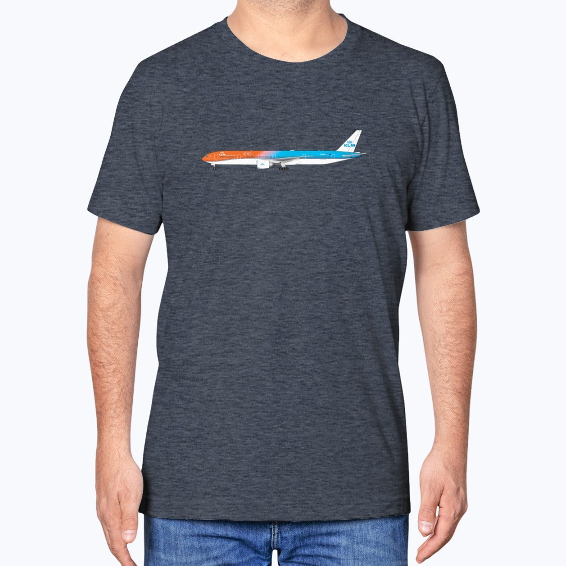 KLM Boeing B777-300ER Unisex T-Shirt - Heather Navy - Model