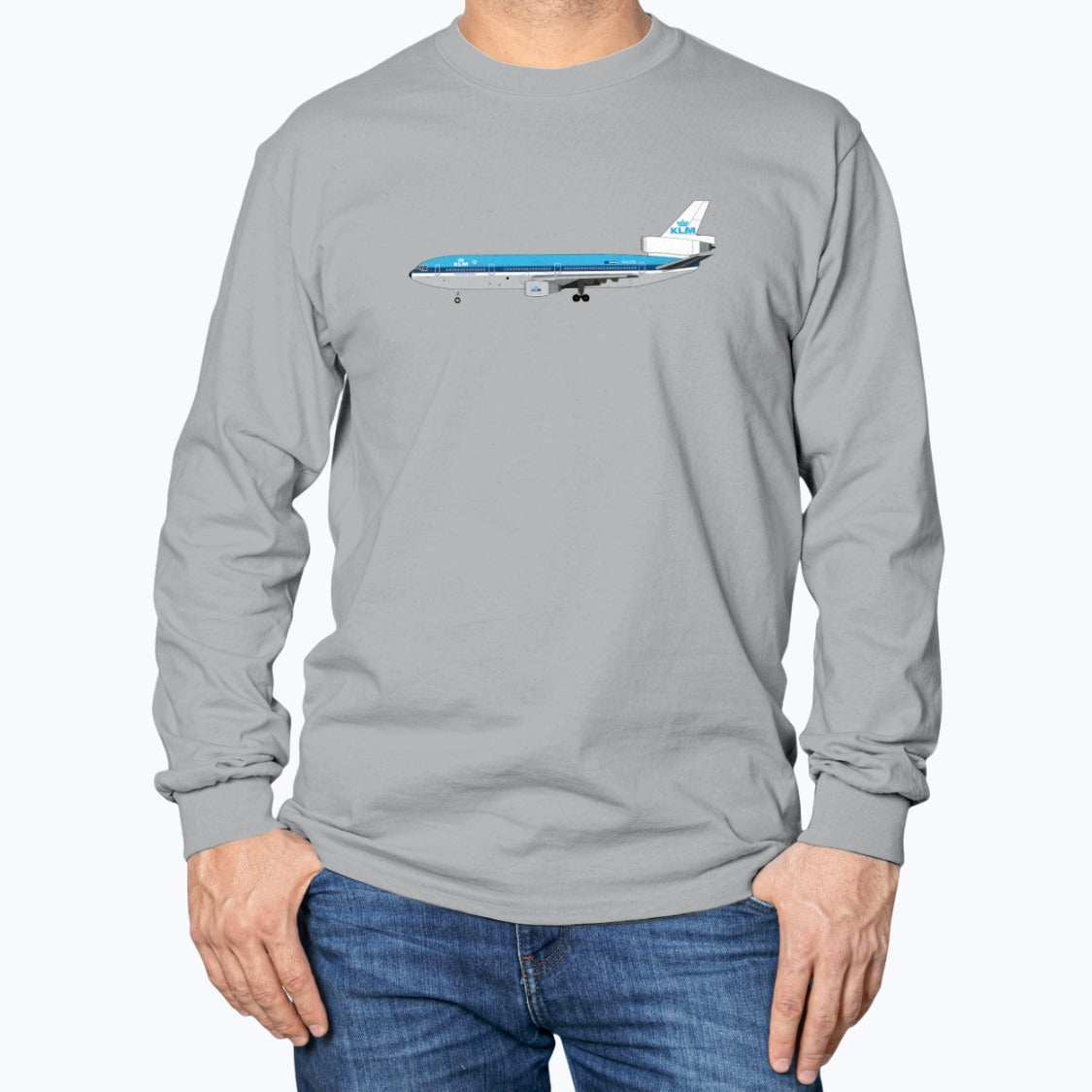 KLM DC-10 Unisex Long Sleeve T-Shirt - Sport Grey - Model