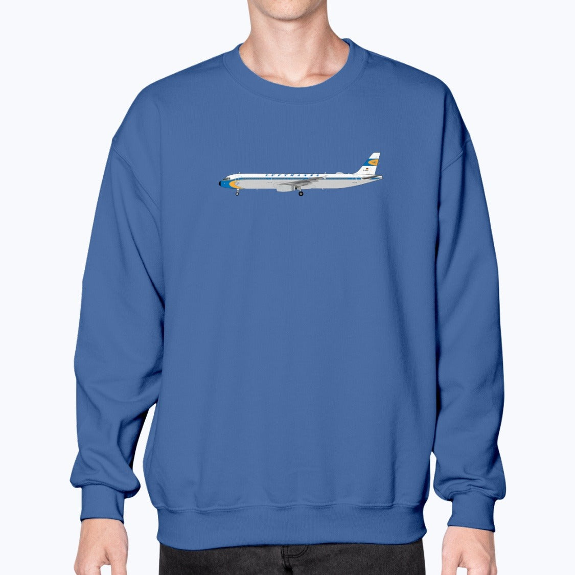 Lufthansa A321 Unisex Sweatshirt - Royal Blue - Model