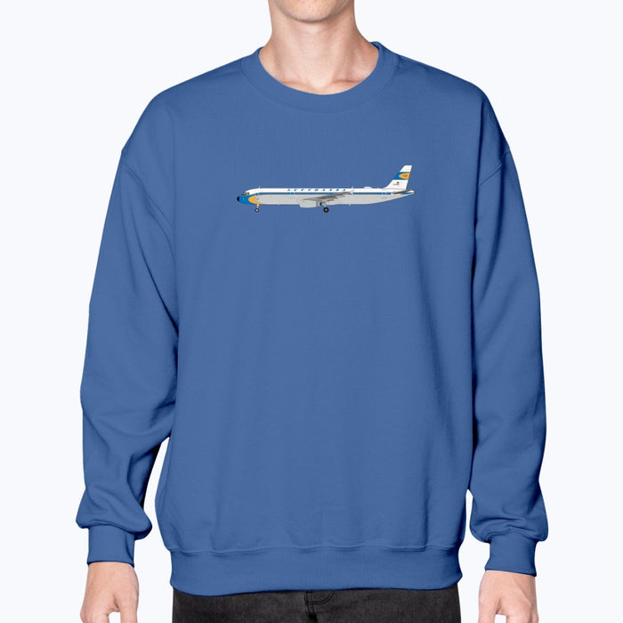 Lufthansa A321 Unisex Sweatshirt - Royal Blue - Model