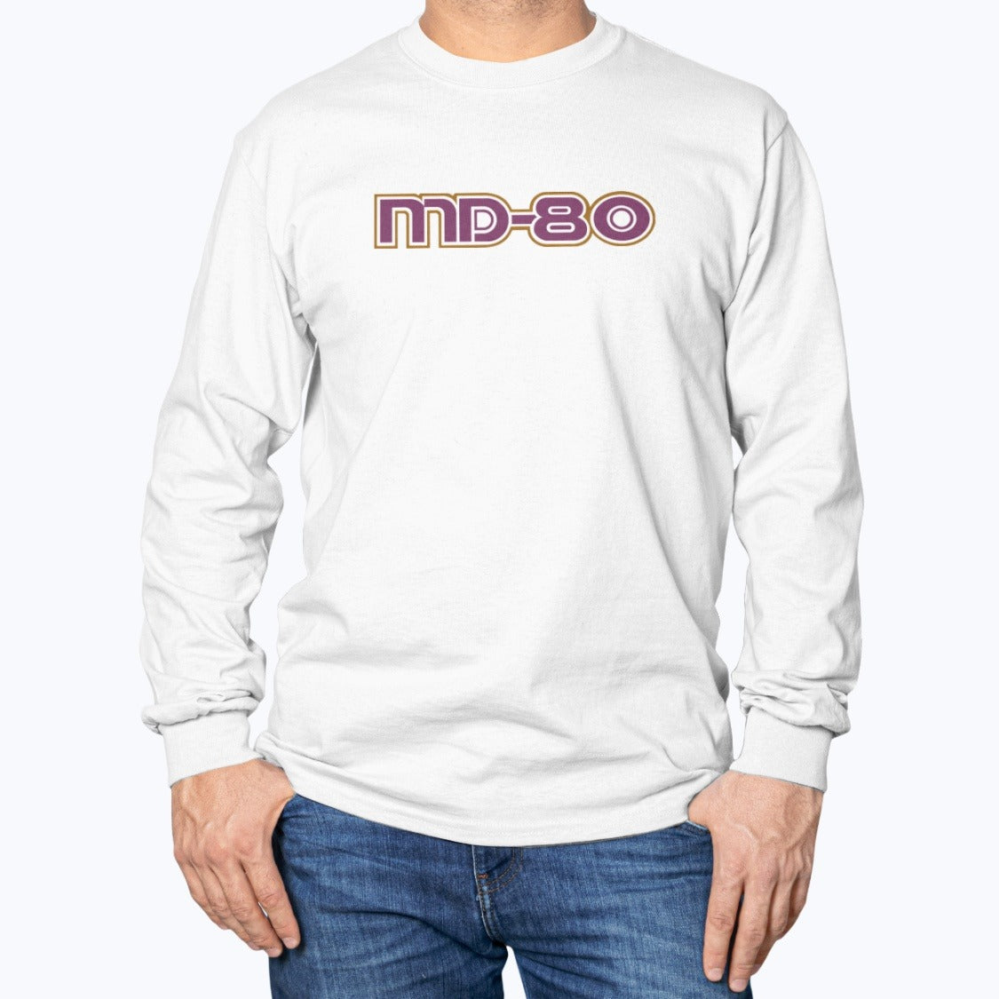 McDonnell Douglas MD-80 Unisex Long Sleeve T-Shirt - White - Model