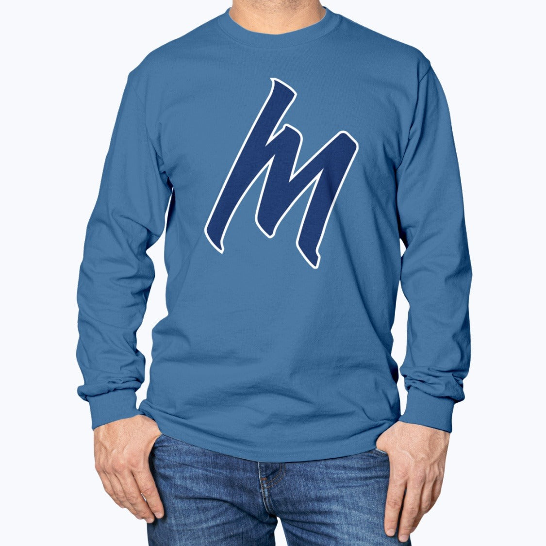Midway Airlines Unisex Long Sleeve T-Shirt - Royal Blue - Model