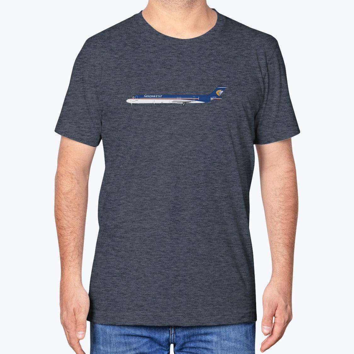 Midwest Airlines MD-88 Unisex T-Shirt - Heather Navy - Model