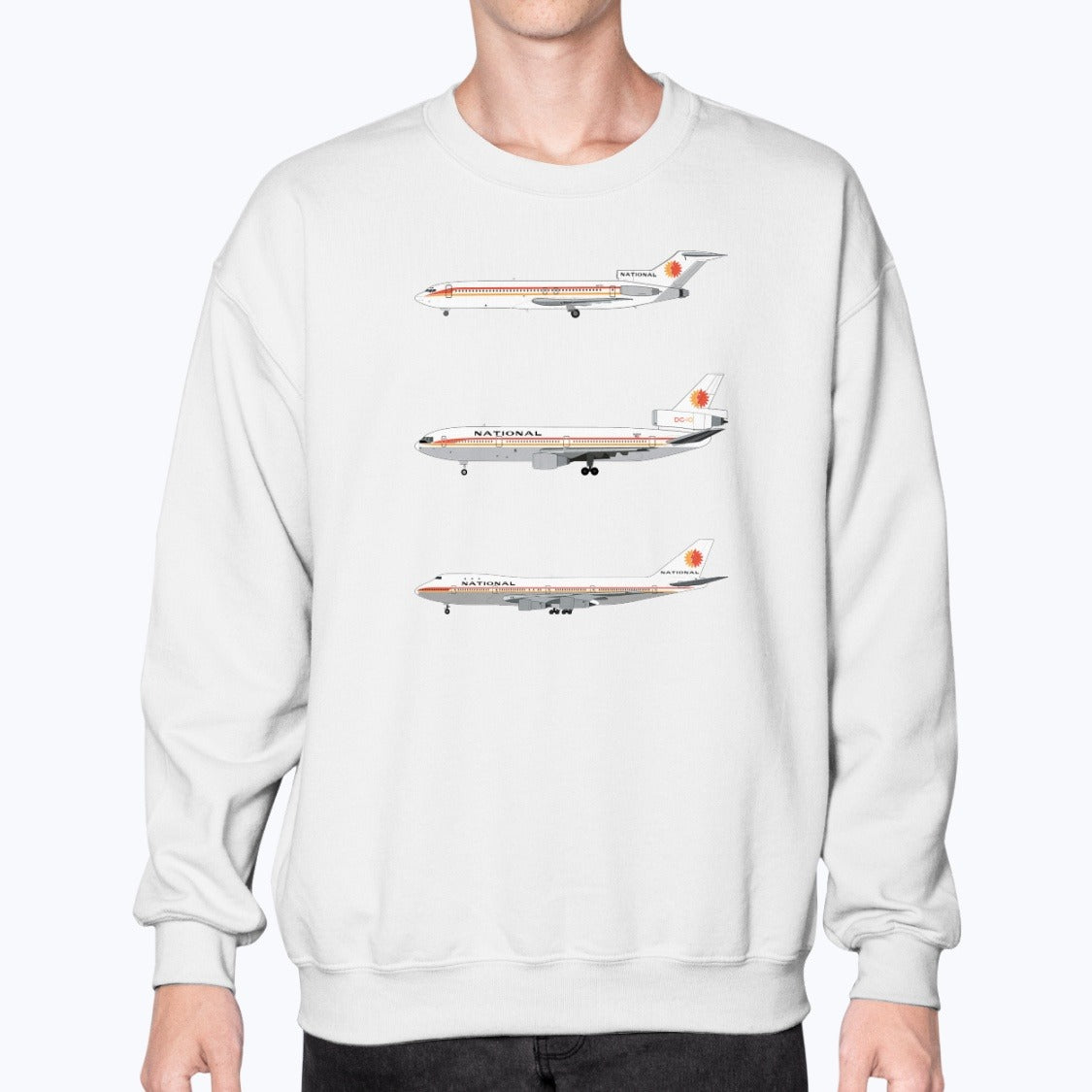 National Airlines B727, DC-10, B747-100 Unisex Sweatshirt - White - Model