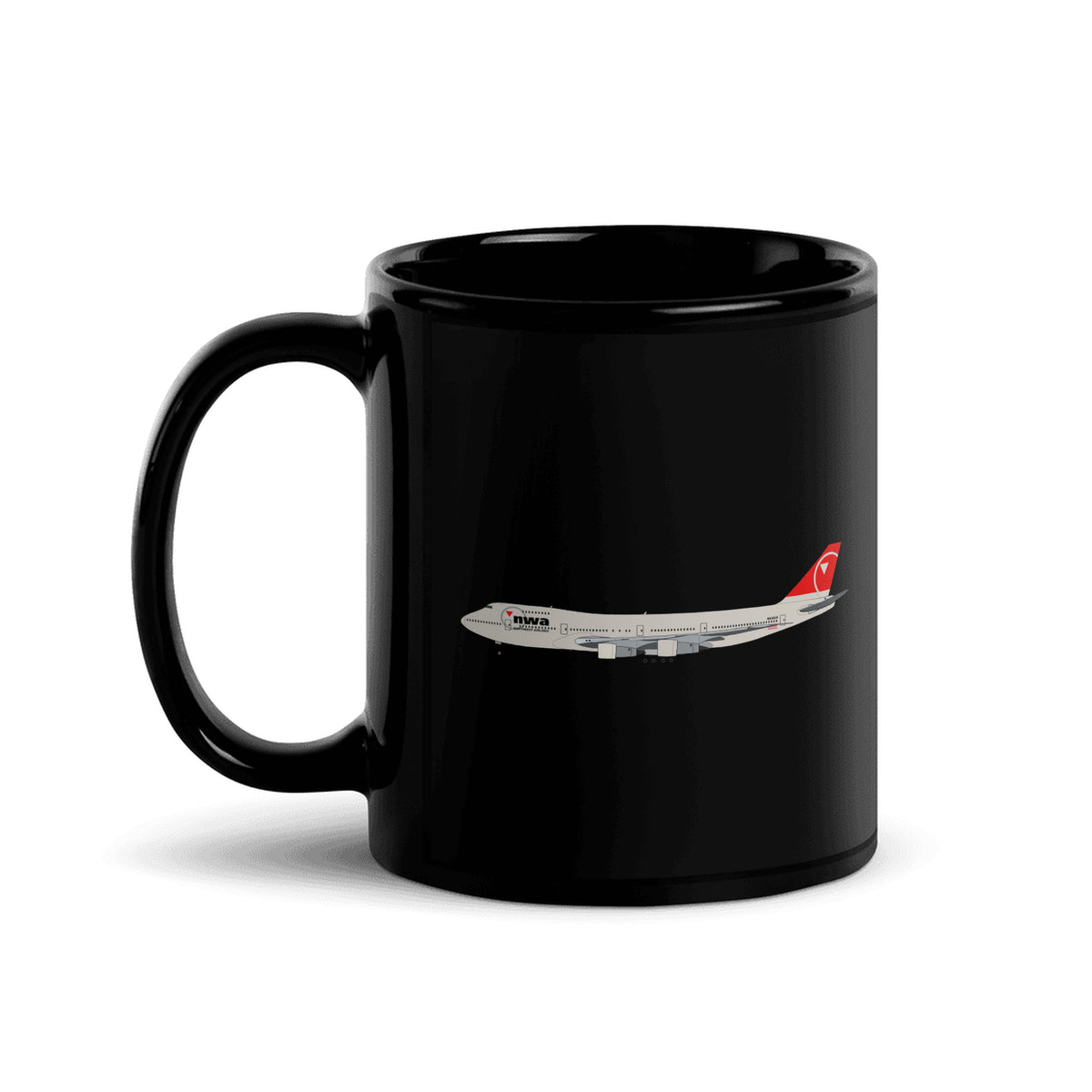 Northwest Airlines B747 Coffee Mug - Black - 11 oz - Right