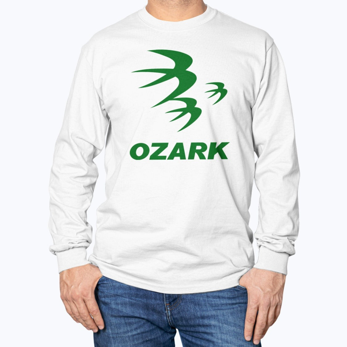 Ozark Air Lines Unisex Long Sleeve T-Shirt - White - Model