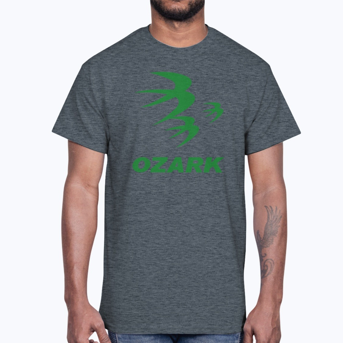 Ozark Air Lines Unisex T-Shirt - Dark Heather - Model