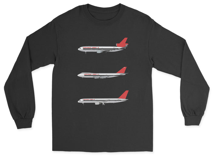 Northwest Orient Airlines DC-10, B747, B757 Unisex Long Sleeve T-Shirt - Black