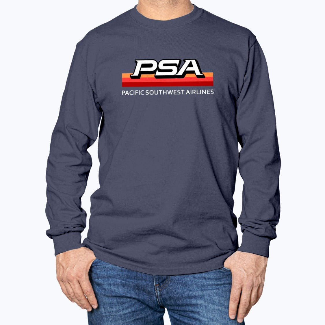 PSA Unisex Long Sleeve T-Shirt - Navy - Model