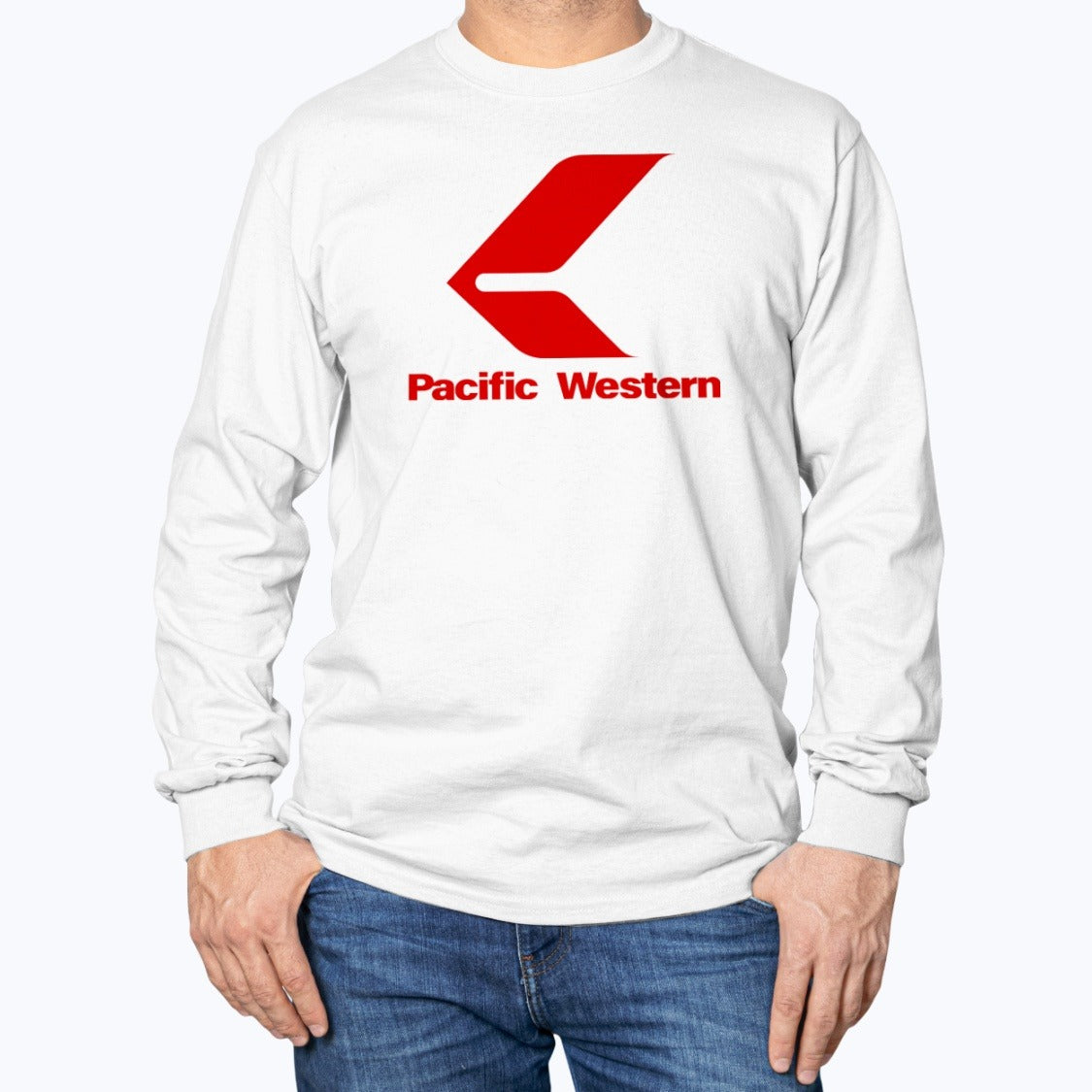 Pacific Western Airlines Unisex Long Sleeve T-Shirt - White - Model