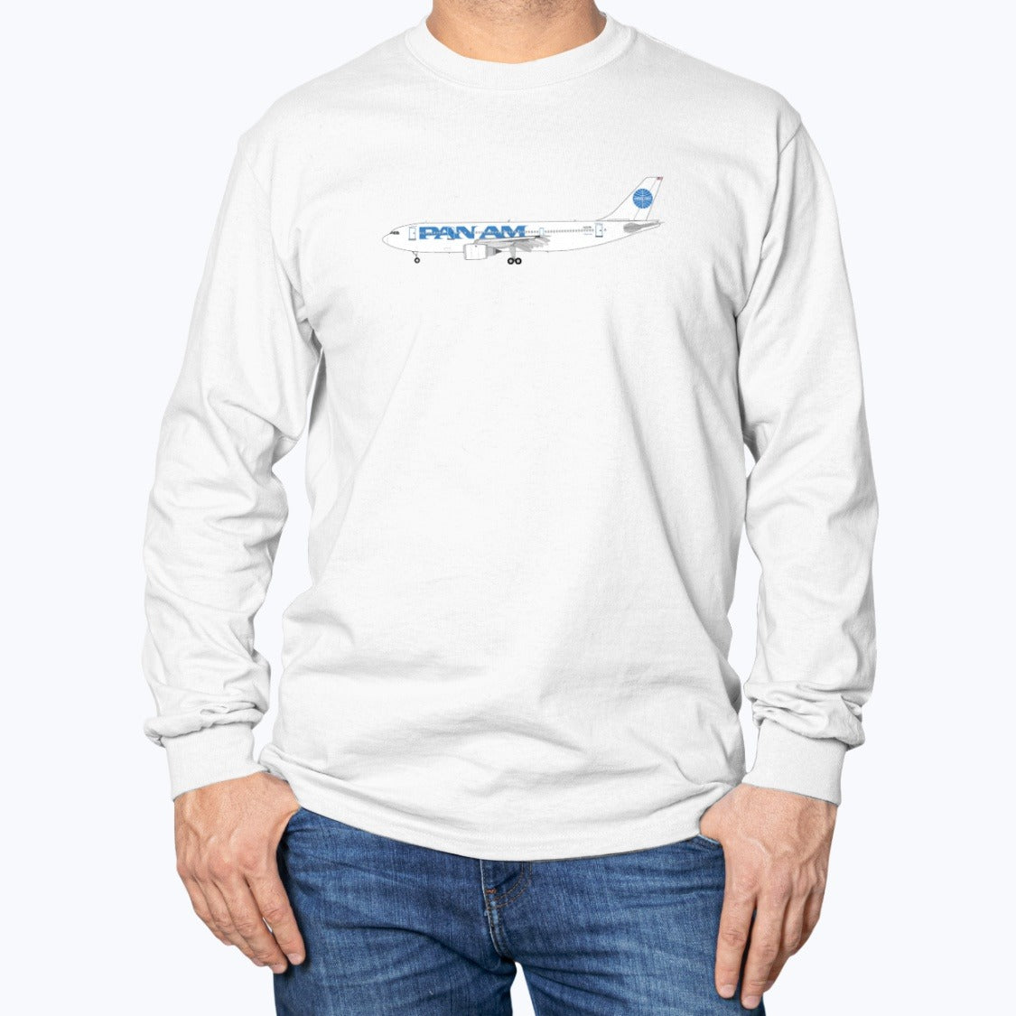 Pan American World Airways A300 Unisex Long Sleeve T-Shirt - White - Model