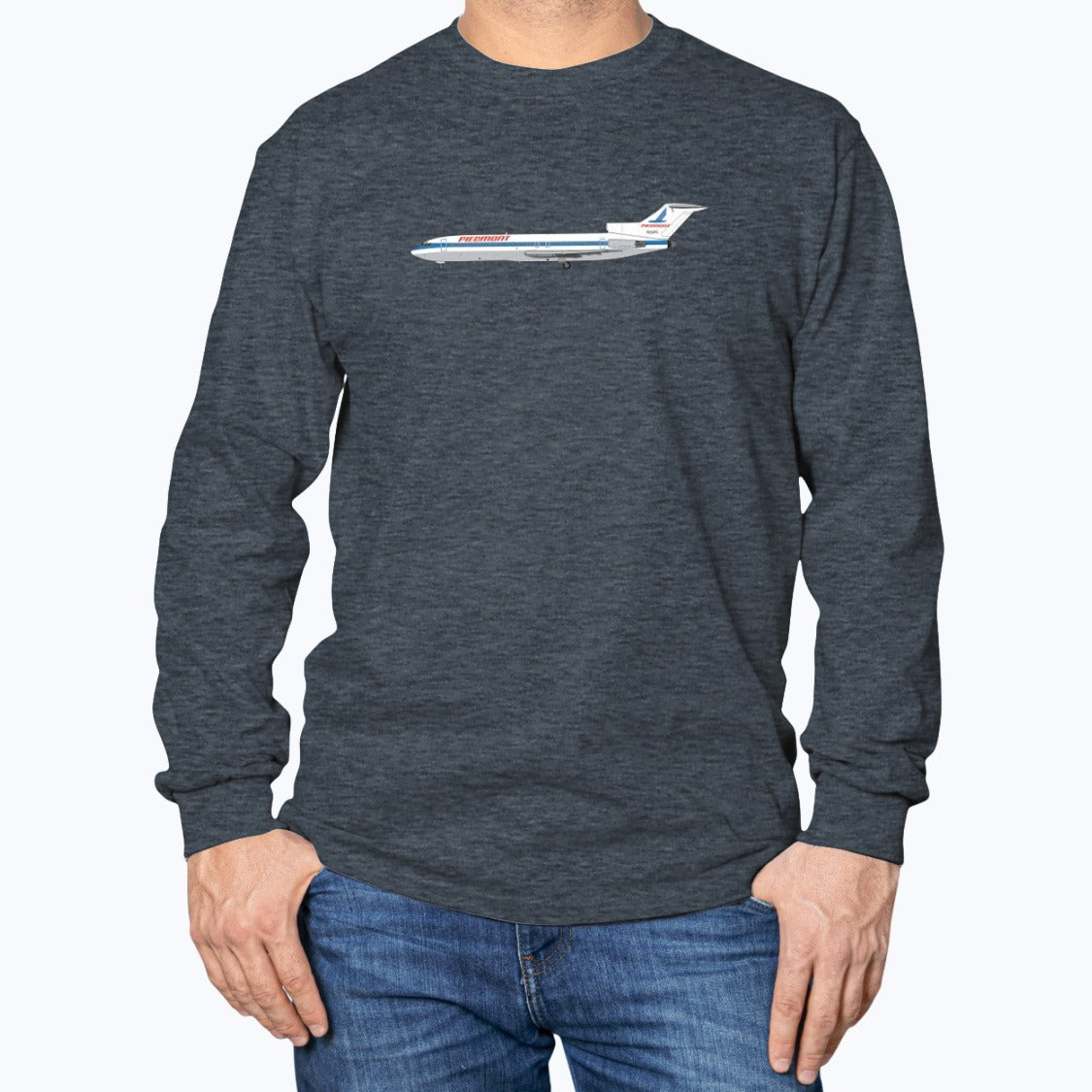 Piedmont Airlines B727 Unisex Long Sleeve T-Shirt - Dark Heather - Model