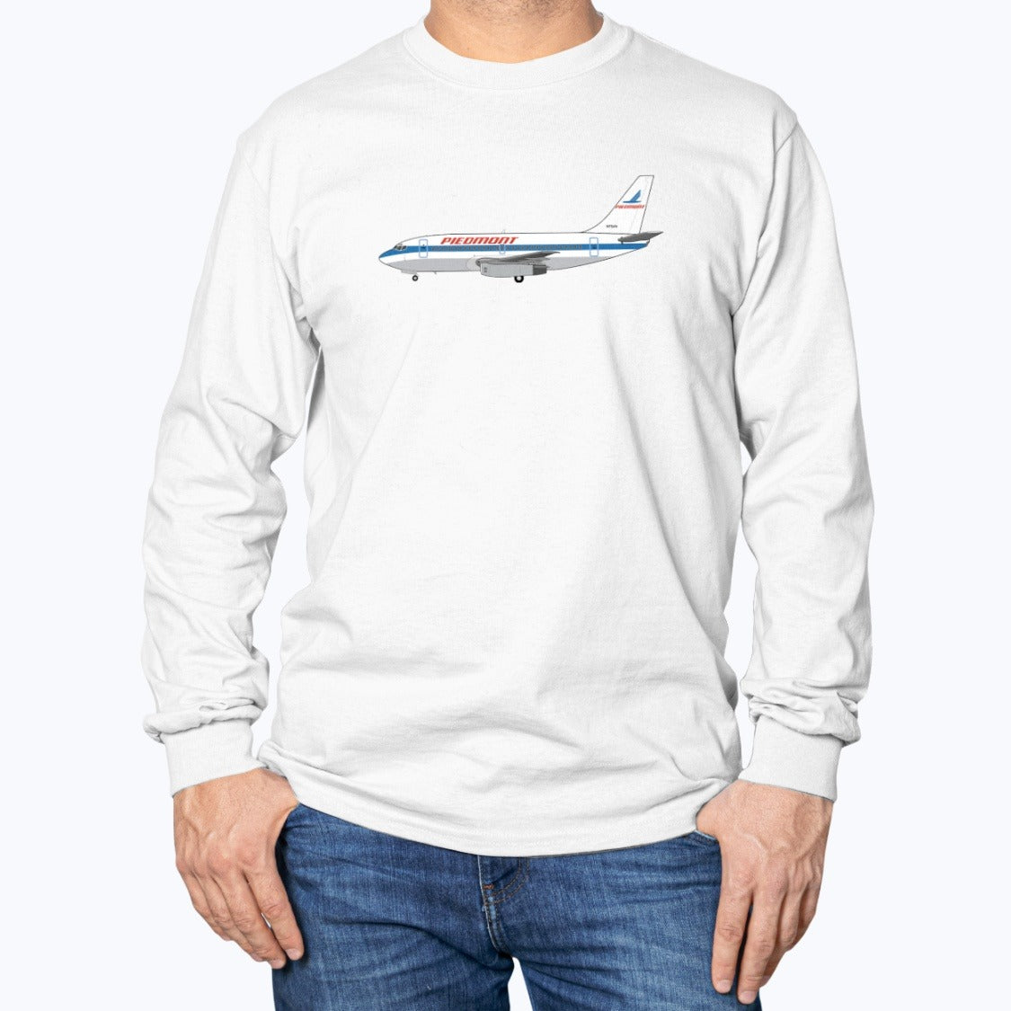 Piedmont Airlines B737-200 Unisex Long Sleeve T-Shirt - White - Model