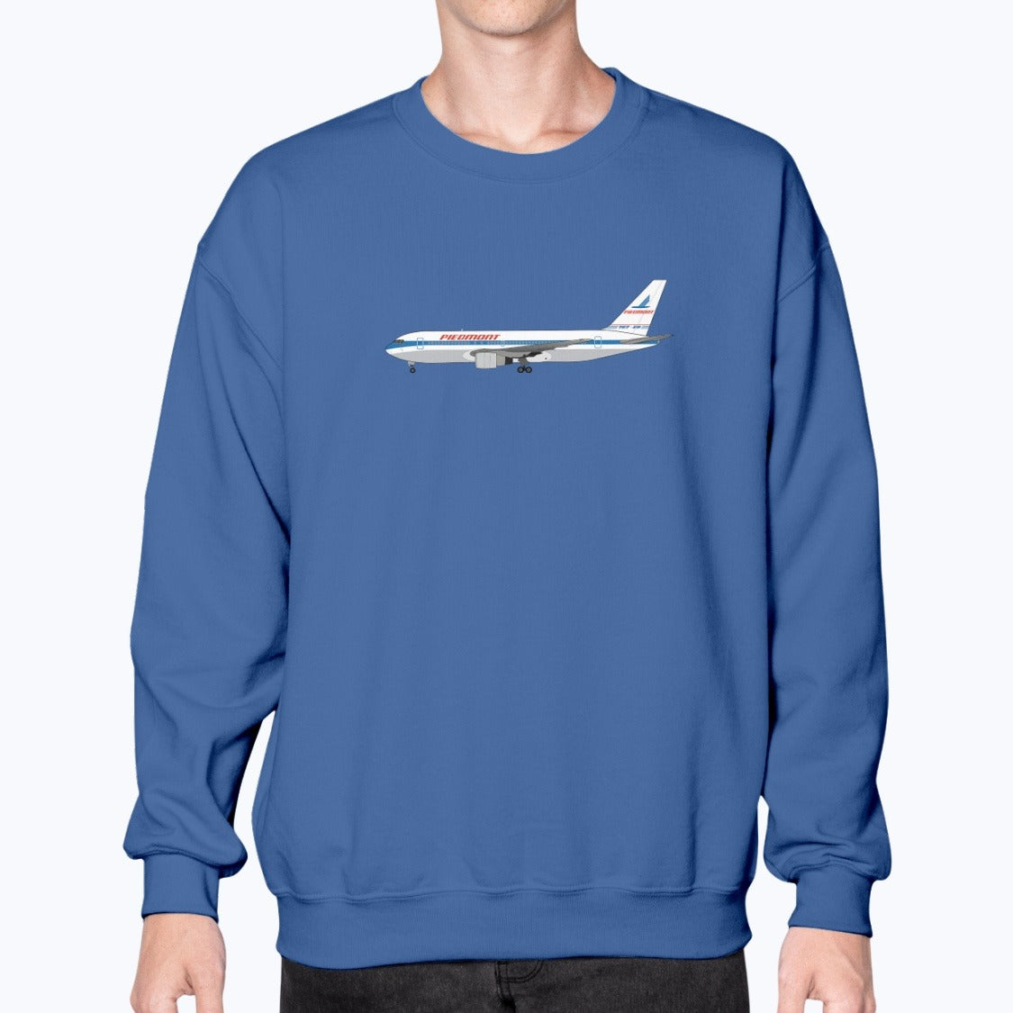 Piedmont Airlines B767-200 Unisex Sweatshirt - Royal Blue - Model
