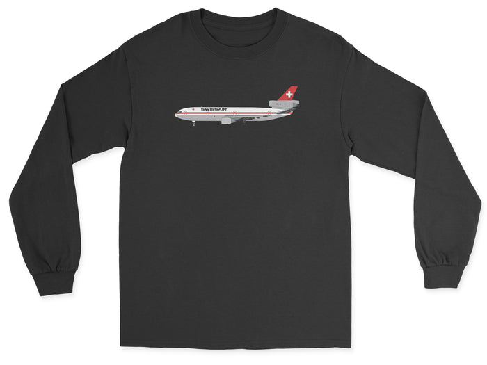 Swissair McDonnell Douglas DC-10 Unisex Long Sleeve T-Shirt - Black