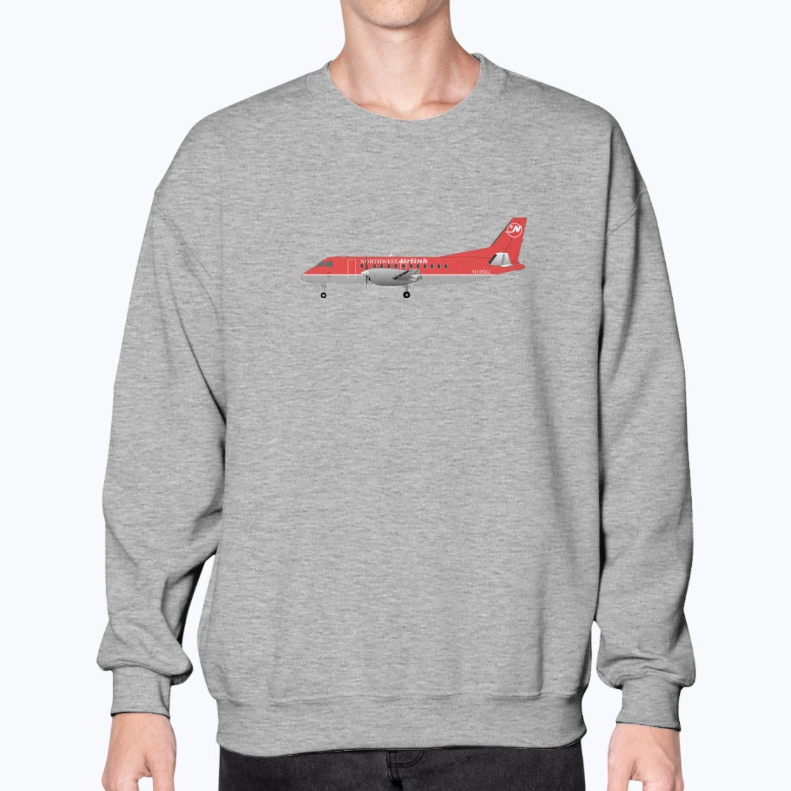 Saab 340 Northwest Airlink Unisex Sweatshirt - Sport Grey - Model