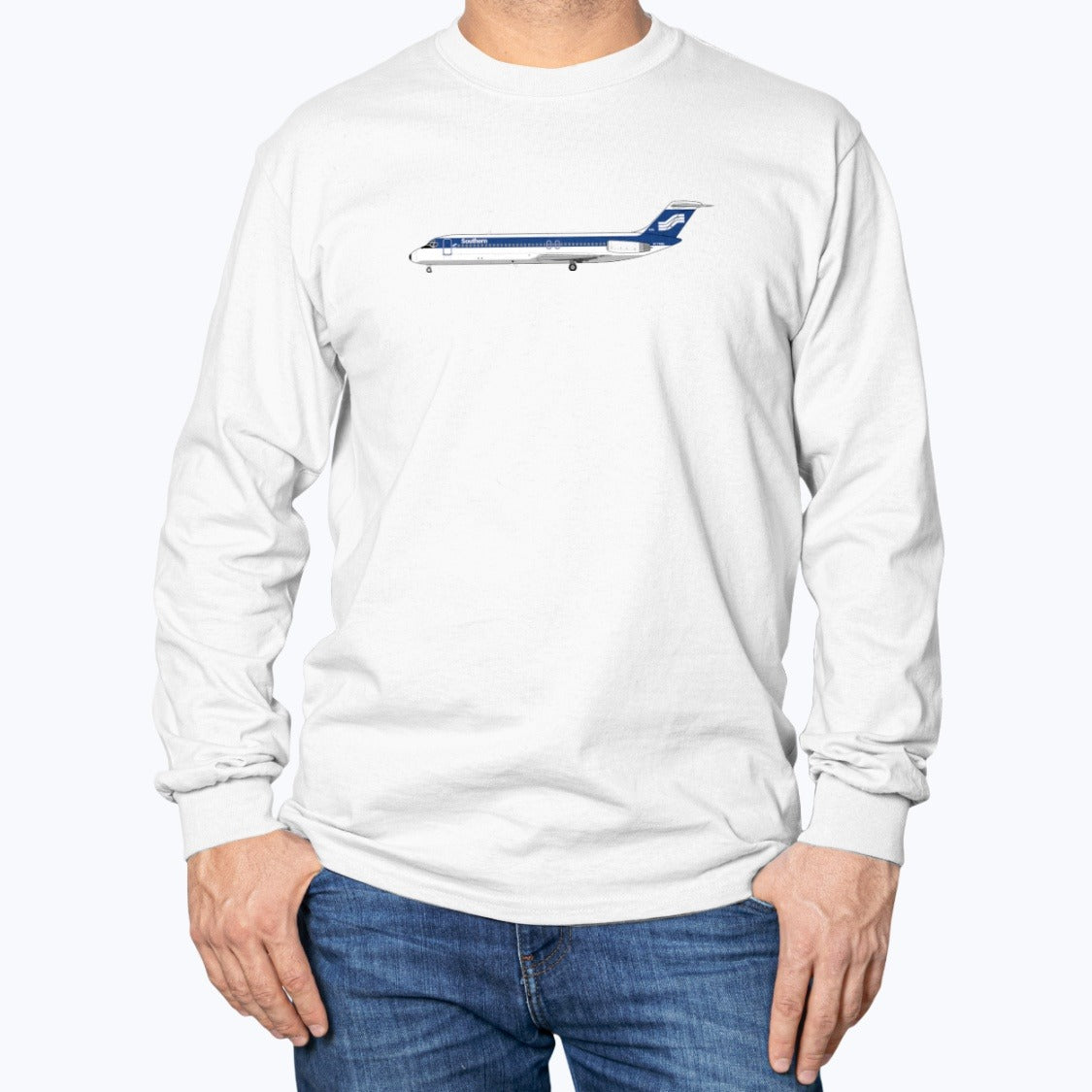 Southern Airways DC-9 Unisex Long Sleeve T-Shirt - White - Model