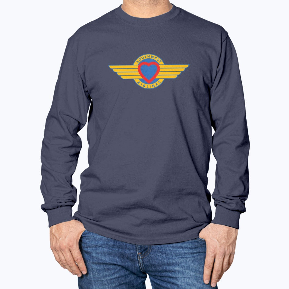 Southwest Airlines 1971 Unisex Long Sleeve T-Shirt - Navy - Model