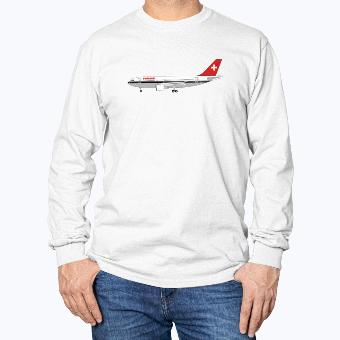 Swissair Airbus A310 Unisex Long Sleeve T-Shirt - White - Model