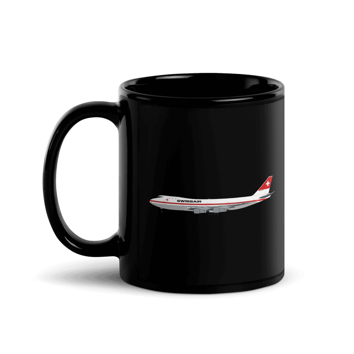 Swissair B747-200 Coffee Mug - Black - 11 oz - Right