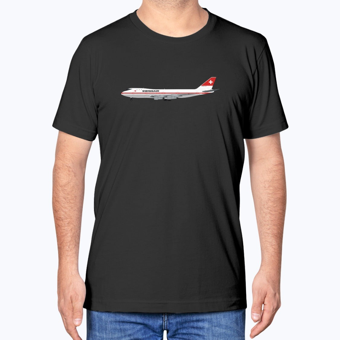 Swissair B747-200 Unisex T-Shirt - Black - Model