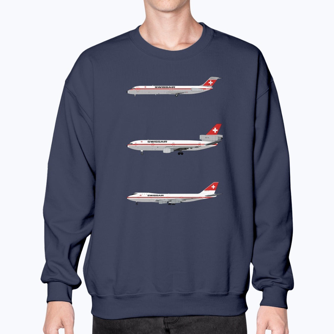 Swissair DC-9-32, DC-10, B747-200 Unisex Sweatshirt - Navy - Model