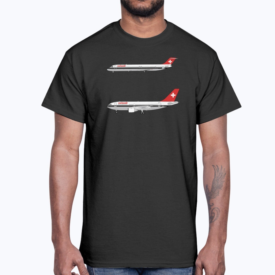 Swissair DC-9-51, Airbus A310 Unisex T-Shirt - Black - Model