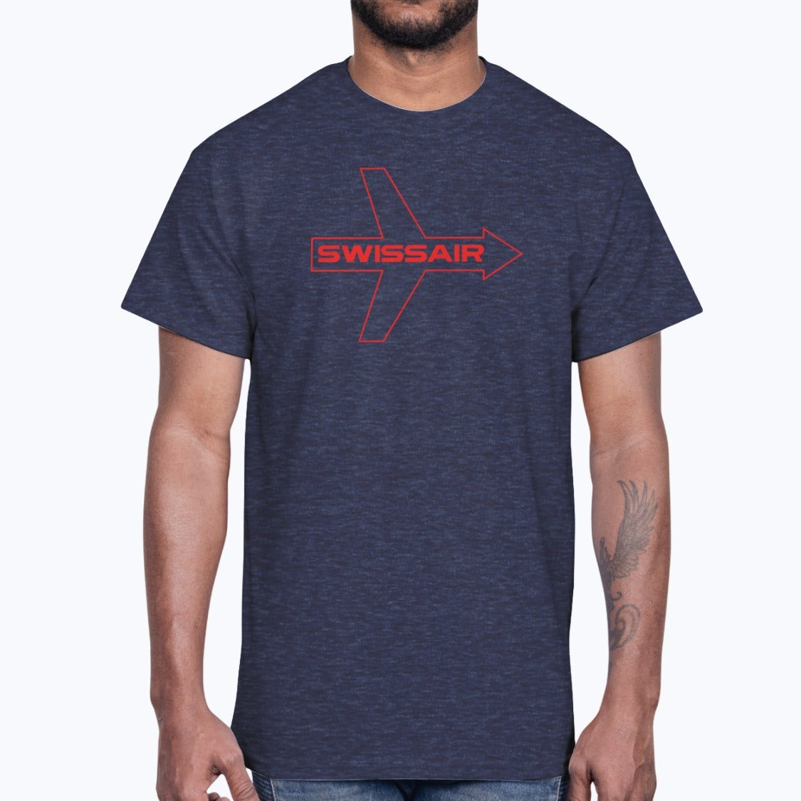 Swissair Unisex T-Shirt - Heather Navy - Model