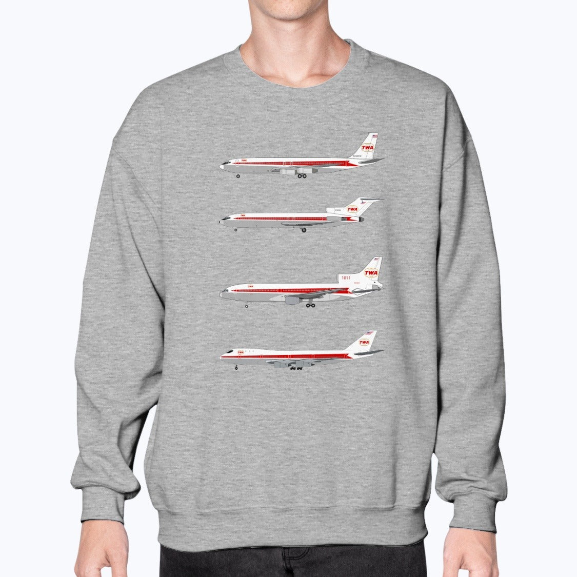 TWA B707, B727, L-1011, B747 Unisex Sweatshirt - Sport Grey - Model
