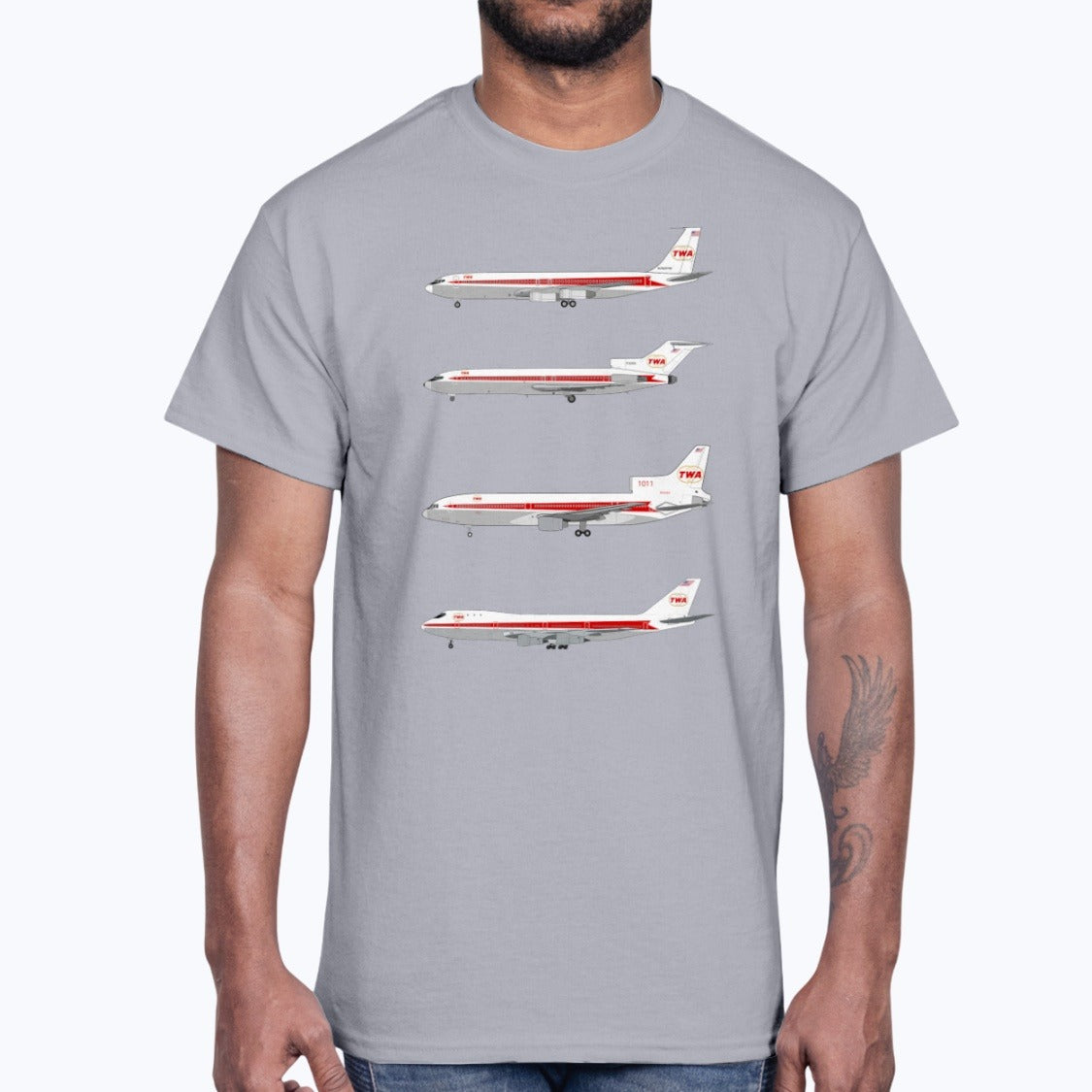 TWA B707, B727, L-1011, B747 Unisex T-Shirt - Sport Grey - Model