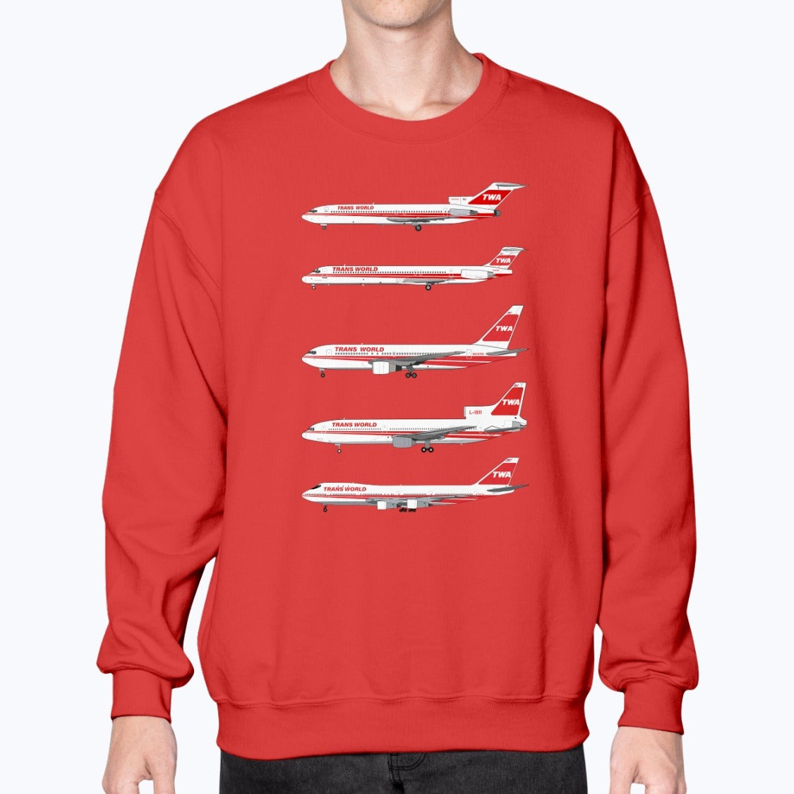 TWA B727, MD-80, B767, L-1011, B747-100 Unisex Sweatshirt - Red - Model