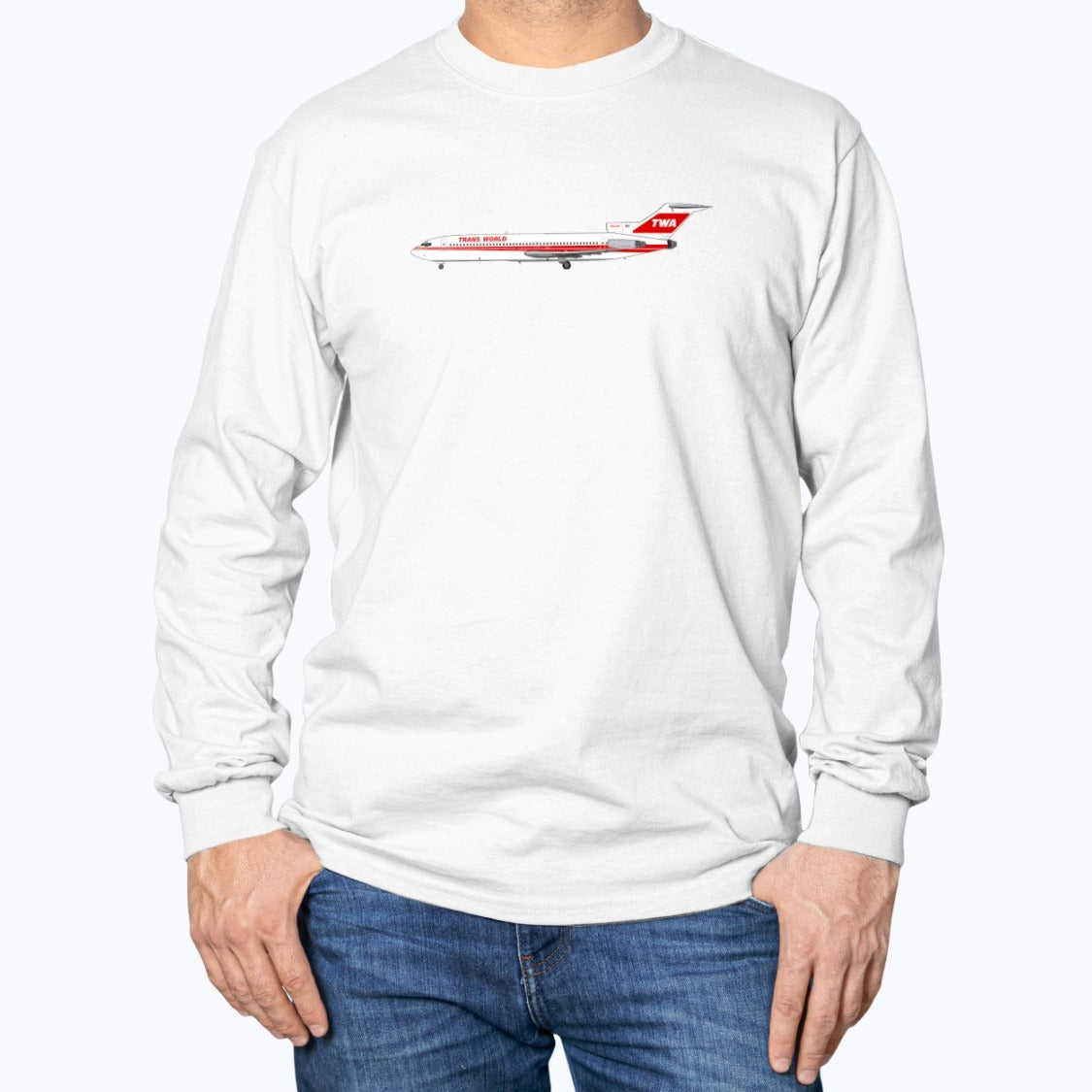 Trans World Airlines B727 Unisex Long Sleeve T-Shirt - White - Model